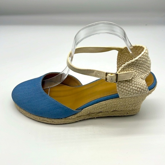 J.Crew - Blue Espadrille Adjustable Ankle Strap Round Toe Comfortable Wedges 10 - Picture 10 of 13